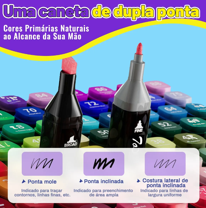 Conjunto Canetas Marcador Canetinha Ponta Dupla 80 Cores Kit