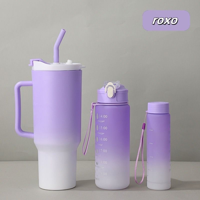 Kit 3 Garrafa Copo Agua Squeeze C/ Adesivos Lembretes