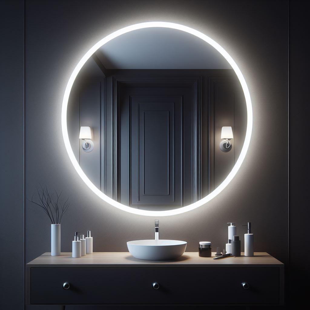 Espelho Redondo 40Cm X 40Cm Lapidado Led COM FONTE Ambiente Moderno Decoração Espelho Quarto